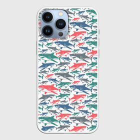 Чехол для iPhone 13 Pro Max с принтом Разноцветные Акулы в городе Новоалтайск,  |  | fish | ocean | predator | shark | white shark | акула | белая акула | зубы | море | морской хищник | океан | рыба | хищная рыба | хищник