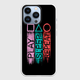 Чехол для iPhone 13 Pro с принтом ИГРА В КАЛЬМАРА, PLAY SLEEP REPEAT в городе Новоалтайск,  |  | Тематика изображения на принте: 001 | 067 | 456 | netflix | ojingeo geim | squid game | ведущий | игра | игра в кальмара | квадрат | круг | надзиратель | нетфликс | распорядитель | сериал | стражи | треугольник