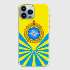Чехол для iPhone 13 Pro Max с принтом Большая эмблема ВВС РФ в городе Новоалтайск,  |  | Тематика изображения на принте: army | авиация | армейка | армия | ввс | ввс россии | ввф | военновоздушные силы | военный | войска | герб | знак | летчик | лого | надпись | офицер | петлицы | российский | россия | русский | рф | символ