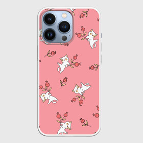 Чехол для iPhone 13 Pro с принтом Кавайные котики с цветами в городе Новоалтайск,  |  | Тематика изображения на принте: звери | каваи | кот | котенок | котик | коты | кошка | кошки