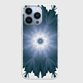 Чехол для iPhone 13 Pro с принтом Снежинка. Абстракция. Синий. в городе Новоалтайск,  |  | abstraction | blue | fractal | grey | pattern | snowflakes | абстракция | серый | синий | снежинка | узор | фрактал