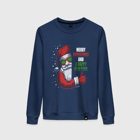 Женский свитшот хлопок с принтом Merry Christmas and Happy New Year в городе Новоалтайск, 100% хлопок | прямой крой, круглый вырез, на манжетах и по низу широкая трикотажная резинка  | christmas | drawing | holiday | like | merry christmas | new year | santa | santa claus | арт | лайк | новый год | праздник | рисунок | рождество | санта | санта клаус
