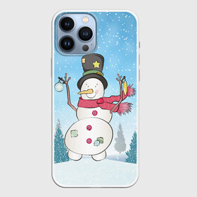Чехол для iPhone 13 Pro Max с принтом Снеговик в снежном дворике в городе Новоалтайск,  |  | 2022 | год тигра | новый год | новый год 2022 | символ года | тигр | тигренок | тигрица | тигры