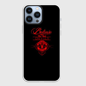 Чехол для iPhone 13 Pro Max с принтом Believe in Devils в городе Новоалтайск,  |  | Тематика изображения на принте: manchester | manchester united | red devils | united | английский футбол | англия | апл | красные дьяволы | криштиану | криштиану роналду | лига чемпионов | манчестер | манчестер юнайтед | футбол | юнайтед