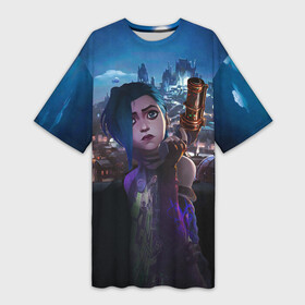 Платье-футболка 3D с принтом Jinx LoL Arcane в городе Новоалтайск,  |  | art | fan | game | hero | league | league of legends | legends | lol | moba | mobile legend | герои | игра | моба