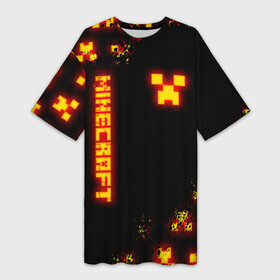 Платье-футболка 3D с принтом MINECRAFT ОГНЕННЫЙ КРИПЕР в городе Новоалтайск,  |  | block | creeper | cube | fire | flame | minecraft | pixel | tnt | блок | гаст | геометрия | крафт | крипер | кубики | майнкрафт | огеннный крипер | огонь | пиксели | пламя | тнт