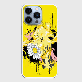 Чехол для iPhone 13 Pro с принтом Жирафа с герберой в городе Новоалтайск,  |  | Тематика изображения на принте: гербера | длинная шея | животное | жираф | пятно | цветы