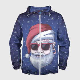 Мужская ветровка 3D с принтом САНТА ХИПСТЕР | SANTA HIPSTER в городе Новоалтайск, 100% полиэстер | подол и капюшон оформлены резинкой с фиксаторами, два кармана без застежек по бокам, один потайной карман на груди | Тематика изображения на принте: 2022 | bad | christmas | cold | dab | dub | hipster | klaus | merry | new | santa | snow | winter | year | год | даб | зима | клаус | мороз | новый | рождество | санта | снег | тигр | тигра | хипстер | холод