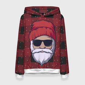 Женская толстовка 3D с принтом SANTA HIPSTER | САНТА ХИПСТЕР в городе Новоалтайск, 100% полиэстер  | двухслойный капюшон со шнурком для регулировки, мягкие манжеты на рукавах и по низу толстовки, спереди карман-кенгуру с мягким внутренним слоем. | 2022 | bad | christmas | cold | dab | dub | hipster | klaus | merry | new | santa | snow | winter | year | год | даб | зима | клаус | мороз | новый | рождество | санта | снег | хипстер | холод