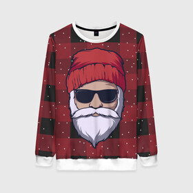 Женский свитшот 3D с принтом SANTA HIPSTER | САНТА ХИПСТЕР в городе Новоалтайск, 100% полиэстер с мягким внутренним слоем | круглый вырез горловины, мягкая резинка на манжетах и поясе, свободная посадка по фигуре | 2022 | bad | christmas | cold | dab | dub | hipster | klaus | merry | new | santa | snow | winter | year | год | даб | зима | клаус | мороз | новый | рождество | санта | снег | хипстер | холод