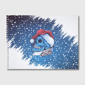 Альбом для рисования с принтом Merry Christmas | Счастливого Рождества | Skull в городе Новоалтайск, 100% бумага
 | матовая бумага, плотность 200 мг. | Тематика изображения на принте: 2022 | christmas | cold | klaus | merry | new | santa | skull | snow | winter | year | год | дед | зима | клаус | мороз | новый | рождество | санта | скелет | снег | холод | череп