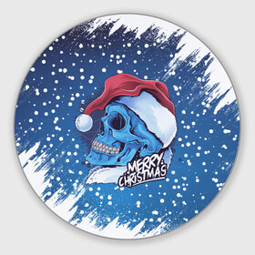 Круглый коврик для мышки с принтом Merry Christmas | Счастливого Рождества | Skull в городе Новоалтайск, резина и полиэстер | круглая форма, изображение наносится на всю лицевую часть | Тематика изображения на принте: 2022 | christmas | cold | klaus | merry | new | santa | skull | snow | winter | year | год | дед | зима | клаус | мороз | новый | рождество | санта | скелет | снег | холод | череп