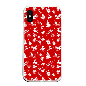 Чехол для iPhone XS Max матовый с принтом НОВОГОДНИЙ УЗОР КРАСНО БЕЛЫЙ в городе Новоалтайск, Силикон | Область печати: задняя сторона чехла, без боковых панелей | Тематика изображения на принте: 2022 | beast | merry christmas | new year | red bow | santa hat | snow | tiger | winter | winter is coming | year of the tiger | год тигра | дед мороз | животные | звери | зверь | зима | зима 2022 | зима близко | новогодний свитер | новогодний у