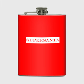 Фляга с принтом SUPERSANTA в городе Новоалтайск, металлический корпус | емкость 0,22 л, размер 125 х 94 мм. Виниловая наклейка запечатывается полностью | 2022 | supersanta | дед мороз | новый год | санта