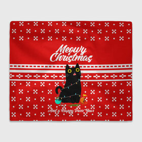 Плед 3D с принтом MEOW | CHRISTMAS в городе Новоалтайск, 100% полиэстер | закругленные углы, все края обработаны. Ткань не мнется и не растягивается | 2020 | 2021 | 2022 | christmas | meow | meowy christmas | merry | кот | леденец | мяу | нг | новогодний | новый год | олени | рождество | свитер | узоры