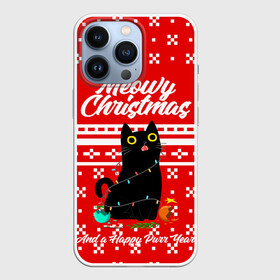 Чехол для iPhone 13 Pro с принтом MEOW | CHRISTMAS в городе Новоалтайск,  |  | 2020 | 2021 | 2022 | christmas | meow | meowy christmas | merry | кот | леденец | мяу | нг | новогодний | новый год | олени | рождество | свитер | узоры