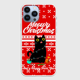 Чехол для iPhone 13 Pro Max с принтом MEOW | CHRISTMAS в городе Новоалтайск,  |  | 2020 | 2021 | 2022 | christmas | meow | meowy christmas | merry | кот | леденец | мяу | нг | новогодний | новый год | олени | рождество | свитер | узоры