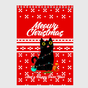 Скетчбук с принтом MEOW | CHRISTMAS в городе Новоалтайск, 100% бумага
 | 48 листов, плотность листов — 100 г/м2, плотность картонной обложки — 250 г/м2. Листы скреплены сверху удобной пружинной спиралью | Тематика изображения на принте: 2020 | 2021 | 2022 | christmas | meow | meowy christmas | merry | кот | леденец | мяу | нг | новогодний | новый год | олени | рождество | свитер | узоры