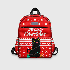 Детский рюкзак 3D с принтом MEOW | CHRISTMAS в городе Новоалтайск, 100% полиэстер | лямки с регулируемой длиной, сверху петелька, чтобы рюкзак можно было повесить на вешалку. Основное отделение закрывается на молнию, как и внешний карман. Внутри дополнительный карман. По бокам два дополнительных кармашка | 2020 | 2021 | 2022 | christmas | meow | meowy christmas | merry | кот | леденец | мяу | нг | новогодний | новый год | олени | рождество | свитер | узоры