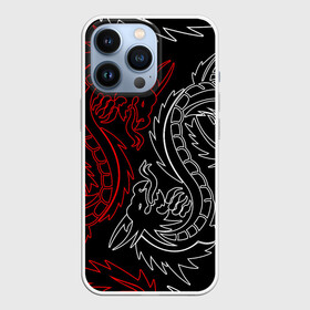 Чехол для iPhone 13 Pro с принтом БЕЛО КРАСНЫЙ ДРАКОН   RED WHITE DRAGON в городе Новоалтайск,  |  | Тематика изображения на принте: china | dragon | japan | neon | texture | драконы | китай | мифология | неон | неоновые драконы | текстура | япония