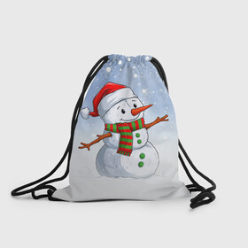 Рюкзак-мешок 3D с принтом Веселый Снеговик   Happy Snowman в городе Новоалтайск, 100% полиэстер | плотность ткани — 200 г/м2, размер — 35 х 45 см; лямки — толстые шнурки, застежка на шнуровке, без карманов и подкладки | christmas | santa | snowman | дед мороз | елка | зима | новый год | рождество | санта | снег | снеговик | снегурочка | снежинка