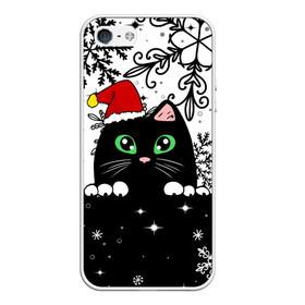 Чехол для iPhone 5/5S матовый с принтом Новогодний кот в колпаке Санты в городе Новоалтайск, Силикон | Область печати: задняя сторона чехла, без боковых панелей | Тематика изображения на принте: black cat | cat | christmas | kitten | kitty | merry christmas | new year | new year cat | santa | snow | snowflakes | winter | зима | киска | колпак | кот | котенок | кошак | новогодний кот | новый год | подарок | рождество | санта | снег 