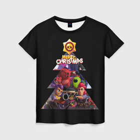 Женская футболка 3D с принтом Елка Brawl Stars в городе Новоалтайск, 100% полиэфир ( синтетическое хлопкоподобное полотно) | прямой крой, круглый вырез горловины, длина до линии бедер | елка | звезда | игра | надпись | персонажи