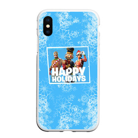 Чехол для iPhone XS Max матовый с принтом Happy holidays Fortnite в городе Новоалтайск, Силикон | Область печати: задняя сторона чехла, без боковых панелей | игра | персонажи | снег | снежинки | фото