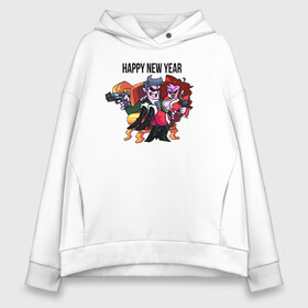 Женское худи Oversize хлопок с принтом Happy New Year FNF в городе Новоалтайск, френч-терри — 70% хлопок, 30% полиэстер. Мягкий теплый начес внутри —100% хлопок | боковые карманы, эластичные манжеты и нижняя кромка, капюшон на магнитной кнопке | игра | кресло | надпись | персонажи | пистолет