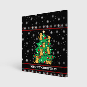 Холст квадратный с принтом MEOWY CHRISTMAS | 2022 в городе Новоалтайск, 100% ПВХ |  | 2020 | 2021 | 2022 | christmas | meow | meowy christmas | merry | кот | леденец | мяу | нг | новогодний | новый год | олени | рождество | свитер | узоры