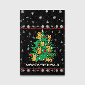 Обложка для паспорта матовая кожа с принтом MEOWY CHRISTMAS | 2022 в городе Новоалтайск, натуральная матовая кожа | размер 19,3 х 13,7 см; прозрачные пластиковые крепления | Тематика изображения на принте: 2020 | 2021 | 2022 | christmas | meow | meowy christmas | merry | кот | леденец | мяу | нг | новогодний | новый год | олени | рождество | свитер | узоры