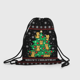 Рюкзак-мешок 3D с принтом MEOWY CHRISTMAS | 2022 в городе Новоалтайск, 100% полиэстер | плотность ткани — 200 г/м2, размер — 35 х 45 см; лямки — толстые шнурки, застежка на шнуровке, без карманов и подкладки | 2020 | 2021 | 2022 | christmas | meow | meowy christmas | merry | кот | леденец | мяу | нг | новогодний | новый год | олени | рождество | свитер | узоры