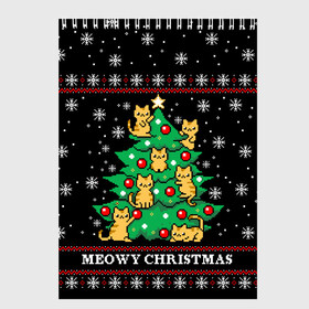 Скетчбук с принтом MEOWY CHRISTMAS | 2022 в городе Новоалтайск, 100% бумага
 | 48 листов, плотность листов — 100 г/м2, плотность картонной обложки — 250 г/м2. Листы скреплены сверху удобной пружинной спиралью | Тематика изображения на принте: 2020 | 2021 | 2022 | christmas | meow | meowy christmas | merry | кот | леденец | мяу | нг | новогодний | новый год | олени | рождество | свитер | узоры