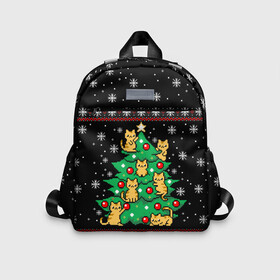 Детский рюкзак 3D с принтом MEOWY CHRISTMAS | 2022 в городе Новоалтайск, 100% полиэстер | лямки с регулируемой длиной, сверху петелька, чтобы рюкзак можно было повесить на вешалку. Основное отделение закрывается на молнию, как и внешний карман. Внутри дополнительный карман. По бокам два дополнительных кармашка | 2020 | 2021 | 2022 | christmas | meow | meowy christmas | merry | кот | леденец | мяу | нг | новогодний | новый год | олени | рождество | свитер | узоры
