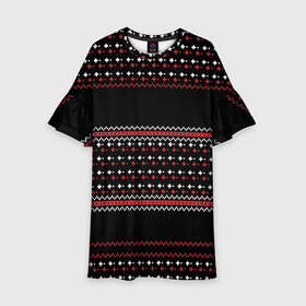 Детское платье 3D с принтом НОВОГОДНИЙ ПАТТЕРН | SWEATER в городе Новоалтайск, 100% полиэстер | прямой силуэт, чуть расширенный к низу. Круглая горловина, на рукавах — воланы | 2020 | 2021 | 2022 | christmas | meow | meowy christmas | merry | леденец | нг | новогодний | новый год | рождество | свитер | узоры