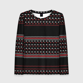 Женский лонгслив 3D с принтом НОВОГОДНИЙ ПАТТЕРН | SWEATER в городе Новоалтайск, 100% полиэстер | длинные рукава, круглый вырез горловины, полуприлегающий силуэт | 2020 | 2021 | 2022 | christmas | meow | meowy christmas | merry | леденец | нг | новогодний | новый год | рождество | свитер | узоры