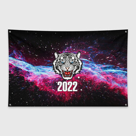 Флаг-баннер с принтом ЧЁРНЫЙ ТИГР НОВЫЙ ГОД 2022   GRAY TIGER NEW YEAR в городе Новоалтайск, 100% полиэстер | размер 67 х 109 см, плотность ткани — 95 г/м2; по краям флага есть четыре люверса для крепления | 2022 | beast | merry christmas | new year | red bow | santa hat | snow | tiger | winter | winter is coming | year of the tiger | год тигра | дед мороз | животные | звери | зверь | зима | зима 2022 | зима близко | новог | новогодни