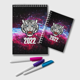 Блокнот с принтом ЧЁРНЫЙ ТИГР НОВЫЙ ГОД 2022   GRAY TIGER NEW YEAR в городе Новоалтайск, 100% бумага | 48 листов, плотность листов — 60 г/м2, плотность картонной обложки — 250 г/м2. Листы скреплены удобной пружинной спиралью. Цвет линий — светло-серый
 | Тематика изображения на принте: 2022 | beast | merry christmas | new year | red bow | santa hat | snow | tiger | winter | winter is coming | year of the tiger | год тигра | дед мороз | животные | звери | зверь | зима | зима 2022 | зима близко | новог | новогодни