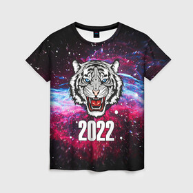 Женская футболка 3D с принтом ЧЁРНЫЙ ТИГР НОВЫЙ ГОД 2022   GRAY TIGER NEW YEAR в городе Новоалтайск, 100% полиэфир ( синтетическое хлопкоподобное полотно) | прямой крой, круглый вырез горловины, длина до линии бедер | 2022 | beast | merry christmas | new year | red bow | santa hat | snow | tiger | winter | winter is coming | year of the tiger | год тигра | дед мороз | животные | звери | зверь | зима | зима 2022 | зима близко | новог | новогодни