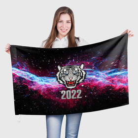 Флаг 3D с принтом ЧЁРНЫЙ ТИГР НОВЫЙ ГОД 2022   GRAY TIGER NEW YEAR в городе Новоалтайск, 100% полиэстер | плотность ткани — 95 г/м2, размер — 67 х 109 см. Принт наносится с одной стороны | 2022 | beast | merry christmas | new year | red bow | santa hat | snow | tiger | winter | winter is coming | year of the tiger | год тигра | дед мороз | животные | звери | зверь | зима | зима 2022 | зима близко | новог | новогодни