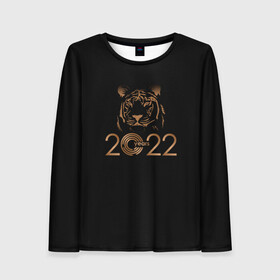 Женский лонгслив 3D с принтом 2022 Tiger Bronze Theme в городе Новоалтайск, 100% полиэстер | длинные рукава, круглый вырез горловины, полуприлегающий силуэт | 2022 | год тигра | нг | новый год | подарки на новый год | праздник | рождество | тигр
