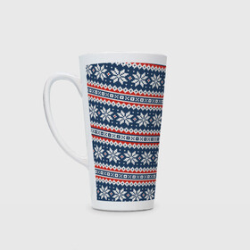 Кружка Латте с принтом Knitted Christmas Pattern в городе Новоалтайск, Белая керамика | Объем 480 мл; Высота 150 мм; Диаметр 90 мм | Тематика изображения на принте: christmas | holiday | knitted pattern | new year | pattern | snowflakes | texture | вязаный узор | новый год | праздник | рождество | снежинки | текстура | узор