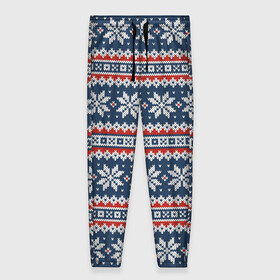 Женские брюки 3D с принтом Knitted Christmas Pattern в городе Новоалтайск, полиэстер 100% | прямой крой, два кармана без застежек по бокам, с мягкой трикотажной резинкой на поясе и по низу штанин. В поясе для дополнительного комфорта — широкие завязки | christmas | holiday | knitted pattern | new year | pattern | snowflakes | texture | вязаный узор | новый год | праздник | рождество | снежинки | текстура | узор