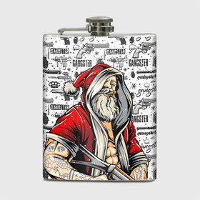 Фляга с принтом Santa Gangster   Санта Гангстер в городе Новоалтайск, металлический корпус | емкость 0,22 л, размер 125 х 94 мм. Виниловая наклейка запечатывается полностью | бита | гангстер | дед мороз | кастет | новый год | нож | оружие | пистолет | рождество | санта | снежинка