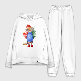 Женский костюм хлопок Oversize с принтом Тигр в красной шапке и сапогах с красной коробкой и елкой в городе Новоалтайск,  |  | 2022 | 2022 год | акварельный тигряша | год тигра | милый тигр | новогодний | новый год | подарочек | тигр | тигр акварель | тигр в сапогах | тигр мультяшный | тигр с елочкой | тигр с подарками