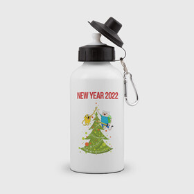 Бутылка спортивная с принтом Adventure Time 2022 Happy New Year в городе Новоалтайск, металл | емкость — 500 мл, в комплекте две пластиковые крышки и карабин для крепления | 2022 | adventure time | animation | new year | время приключений | новый год 2022