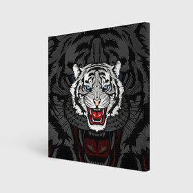 Холст квадратный с принтом ЧЁРНЫЙ ТИГР | BLACK TIGER УЗОР в городе Новоалтайск, 100% ПВХ |  | 2022 | beast | merry christmas | new year | red bow | santa hat | snow | tiger | winter | winter is coming | year of the tiger | год тигра | дед мороз | животные | звери | зверь | зима | зима 2022 | зима близко | новог | новогодни