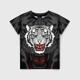Детская футболка 3D с принтом ЧЁРНЫЙ ТИГР | BLACK TIGER УЗОР в городе Новоалтайск, 100% гипоаллергенный полиэфир | прямой крой, круглый вырез горловины, длина до линии бедер, чуть спущенное плечо, ткань немного тянется | 2022 | beast | merry christmas | new year | red bow | santa hat | snow | tiger | winter | winter is coming | year of the tiger | год тигра | дед мороз | животные | звери | зверь | зима | зима 2022 | зима близко | новог | новогодни