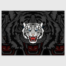 Поздравительная открытка с принтом ЧЁРНЫЙ ТИГР | BLACK TIGER УЗОР в городе Новоалтайск, 100% бумага | плотность бумаги 280 г/м2, матовая, на обратной стороне линовка и место для марки
 | 2022 | beast | merry christmas | new year | red bow | santa hat | snow | tiger | winter | winter is coming | year of the tiger | год тигра | дед мороз | животные | звери | зверь | зима | зима 2022 | зима близко | новог | новогодни