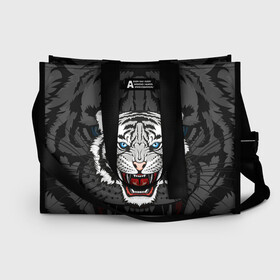 Сумка-шоппер 3D с принтом ЧЁРНЫЙ ТИГР | BLACK TIGER УЗОР в городе Новоалтайск, 100% полиэстер | застегивается на металлическую кнопку; внутренний карман застегивается на молнию. Стенки укреплены специальным мягким материалом, чтобы защитить содержимое от несильных ударов
 | 2022 | beast | merry christmas | new year | red bow | santa hat | snow | tiger | winter | winter is coming | year of the tiger | год тигра | дед мороз | животные | звери | зверь | зима | зима 2022 | зима близко | новог | новогодни